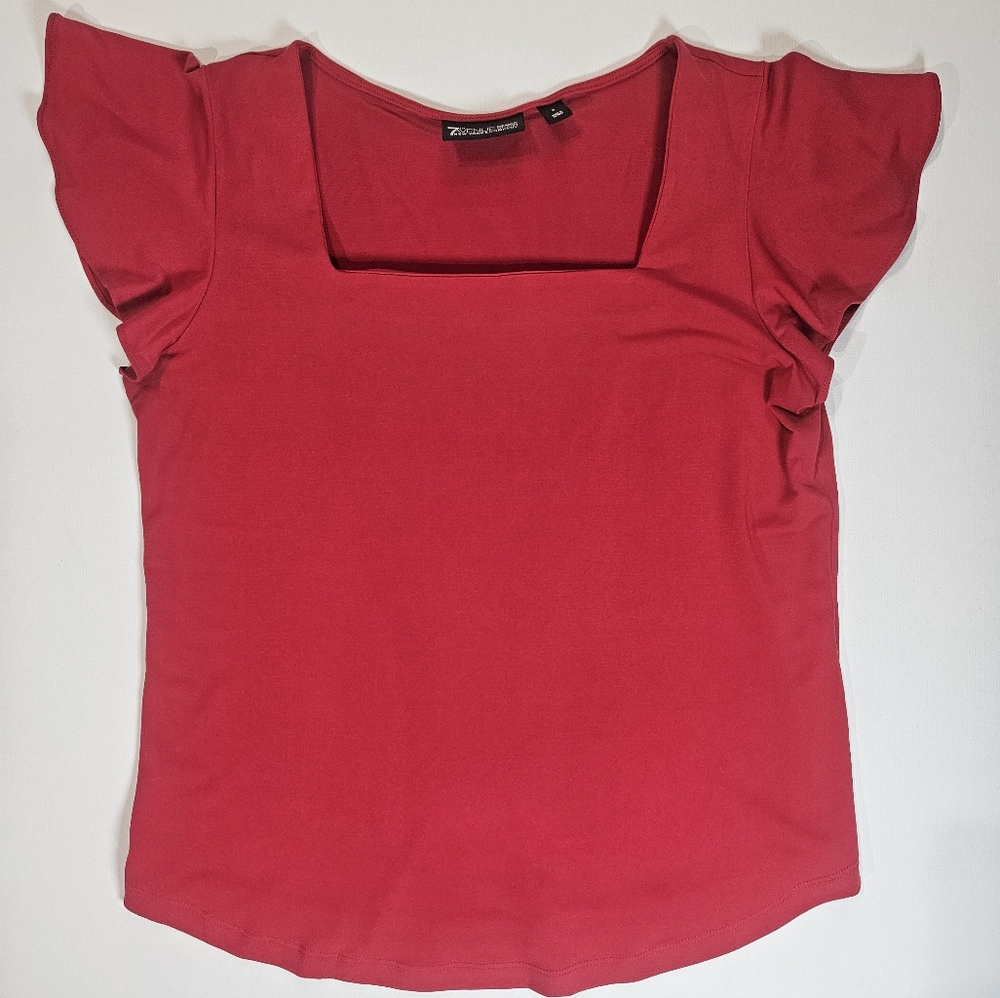 New York & Company Blouse Womens Size Small Hot Pink‎ Square Neck Flutter Sleeve